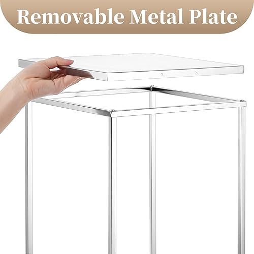 Miniatura 5 de Sziqiqi Jarrón de centros de mesa de boda para mesas con platos, 2 piezas de columna de metal, soporte geométrico de flores de 23.6 pulgadas,