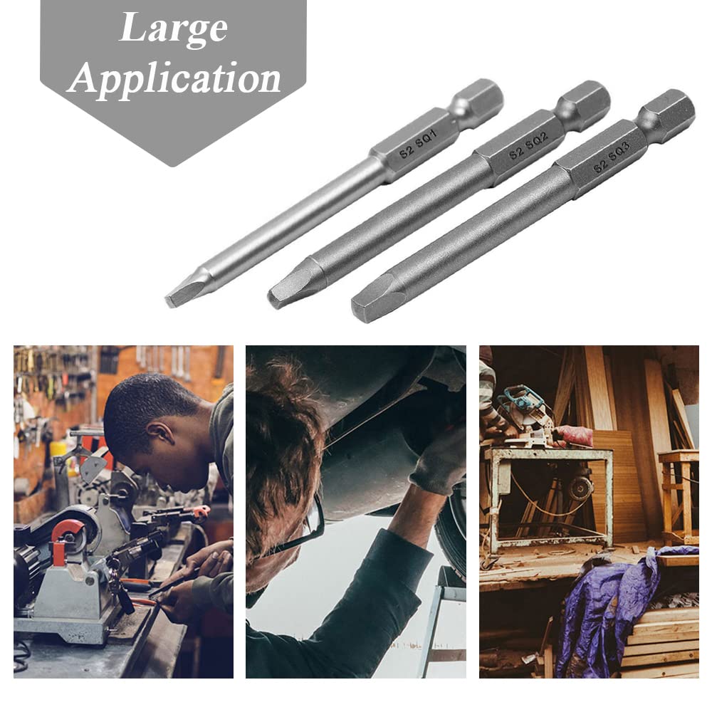 Set 6 Punte Cacciavite Testa Quadrata SQ1 SQ2 SQ3 - Gambo 1/4" 50mm Per Utensili Elettrici