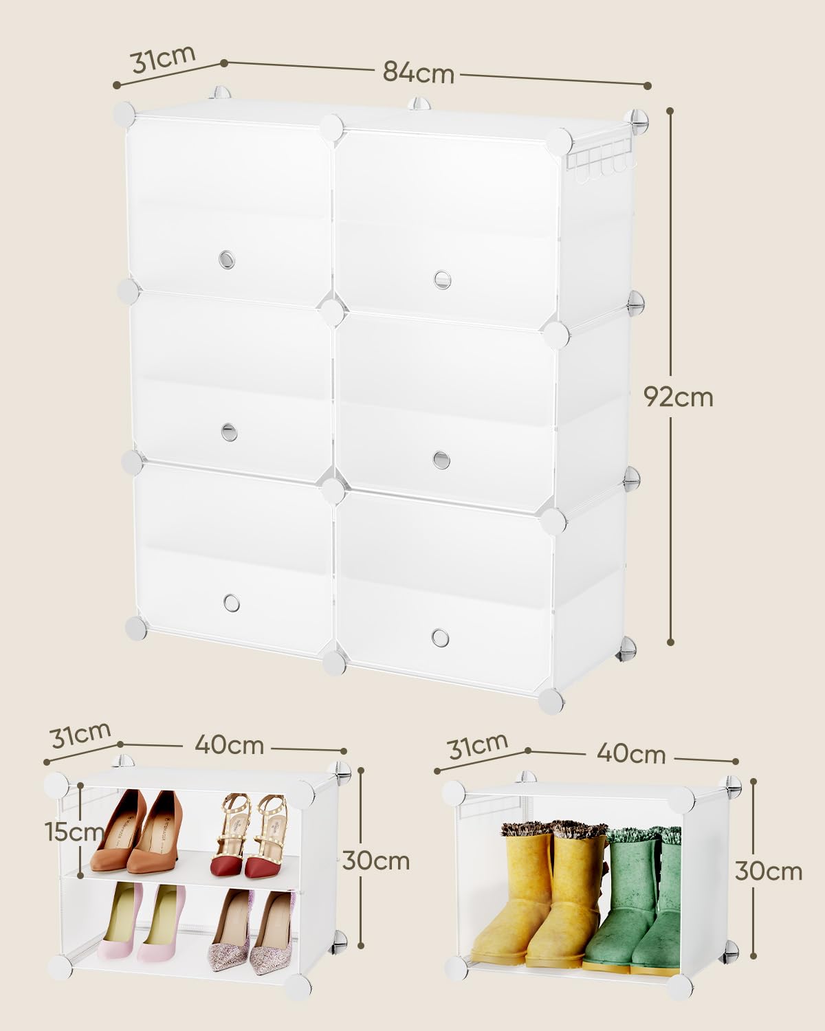 Sekey Scarpiera Modulare 6 Scomparti in PP - Auto-Montaggio con Martello - Armadio Scarpe Famiglia (84x31x92cm) - Bianco, Capienza 24 Paia