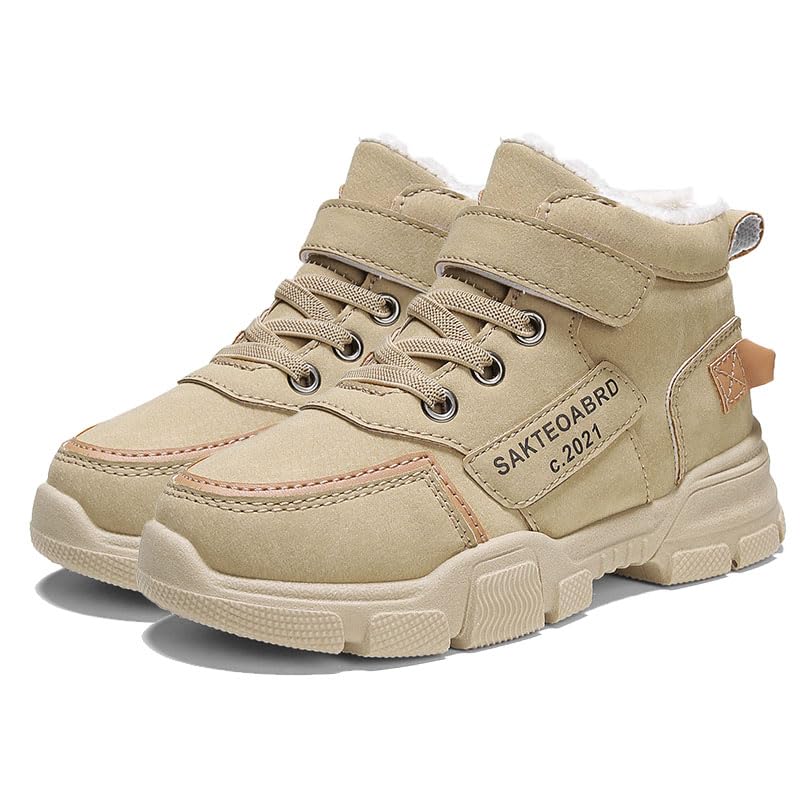 Boys Snow Boots with Fleece Thermal Lining, Soft-Soled, Anti-Slip, High Top Design, Lace Up and Hook-and-Loop Fastener for Winter Fun