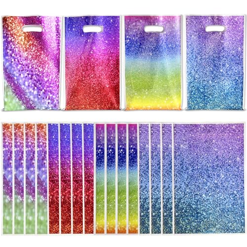 Boyuzcui 30 Pcs Gradient Colorful Party Favors Bags - Purple Printing Candy Treat Plastic Bags for Colorful Birthday Party Decorations Gifts