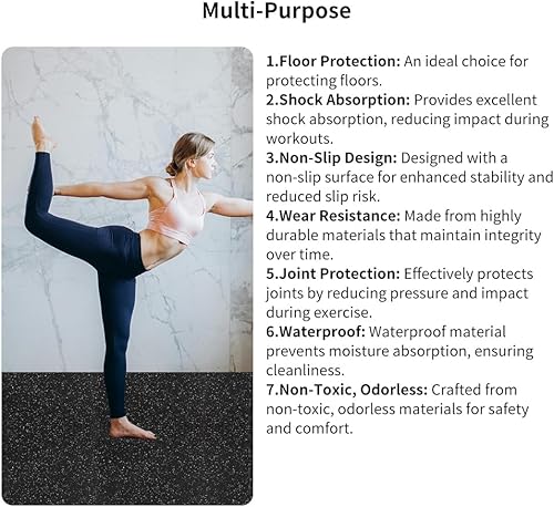 Miniatura 4 de Suelo de gimnasio de 0.8 pulgadas de grosor de 72 pies cuadrados para gimnasio en casa, 18 azulejos de equipo de ejercicio de entrenamiento, parte