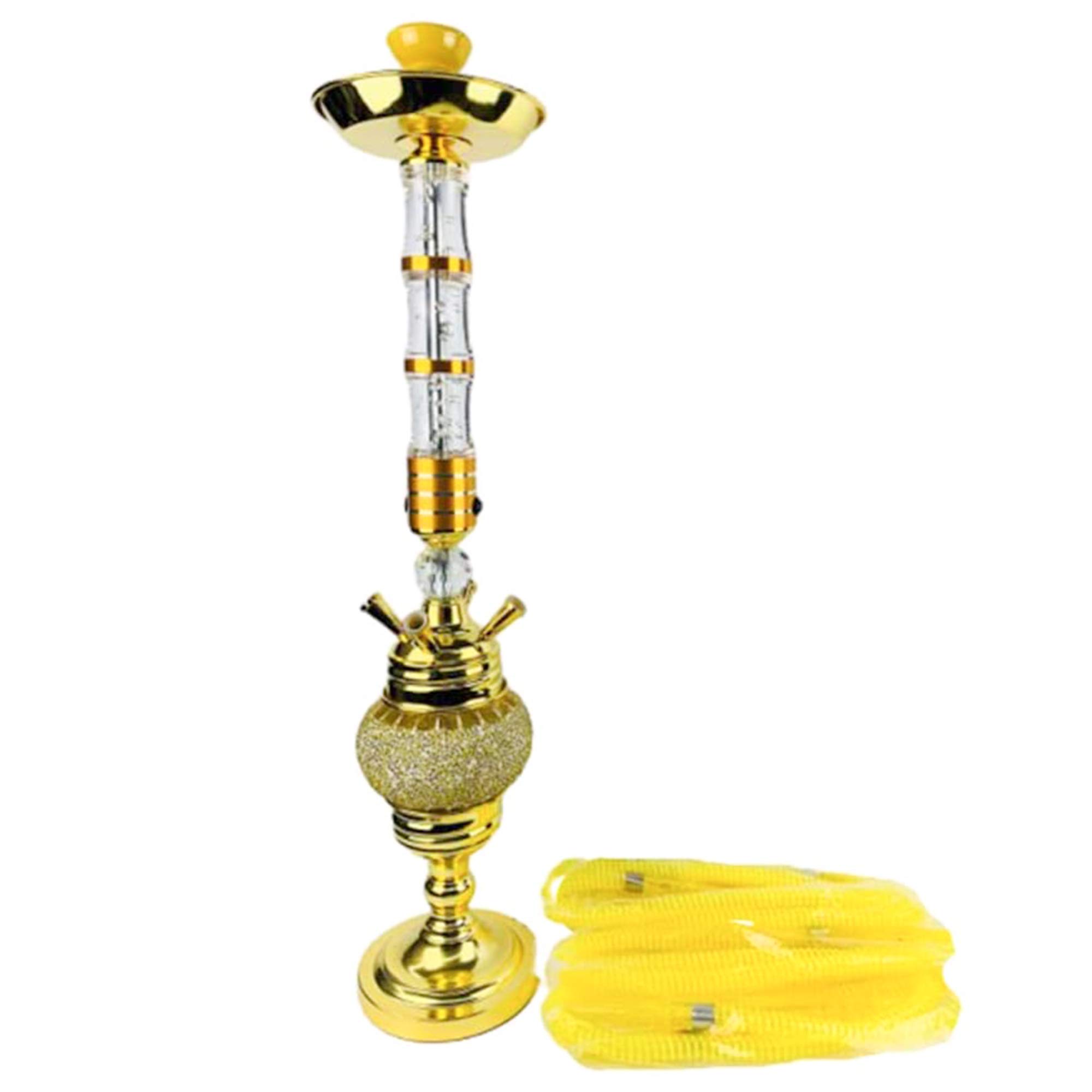 Juego Narguile Grande 28" con Luz LED Kit Narguile 4 Mangueras Cuenco Cerámica Carbón Pinzas para Carbón Papel Aluminio para Una Mejor Experiencia Fumar Shisha,Amarillo