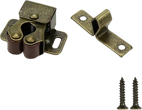 Geesatis 10 cierres de doble rodillo de acero resistente para gabinete, cierre de puerta, cierre de armario, con tornillos de montaje, tono bronce