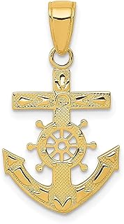 Colar de ouro amarelo 14 k com pingente de marinercross marinercross âncora religiosa cruz marinheiro joias finas para mulheres presentes para ela