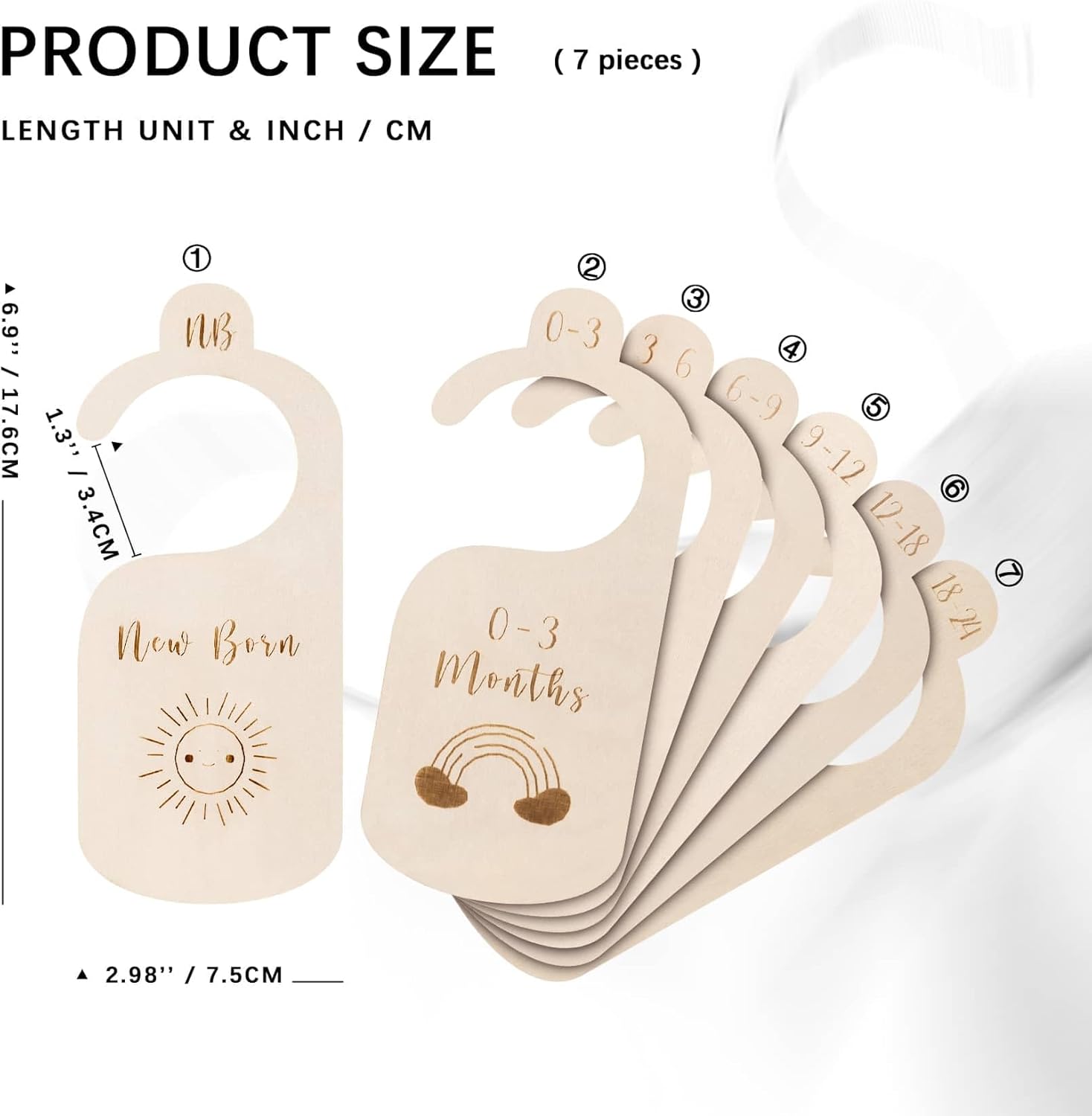 7pcs Baby Closet Dividers for Clothes Organization, Wooden Double-Sided Baby Clothes Dividers for Closet, Wooden Baby Clothes Organizer from Newborn to 24 Months