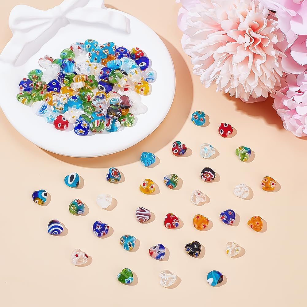 100Pcs Heart Handmade Millefiori Lampwork Beads Glass Flower Bead 8mm Love Shape Loose Spacer Beads for Bracelets Necklace Earring Jewelry Making DIY Craft Beading Supplies - Image 4