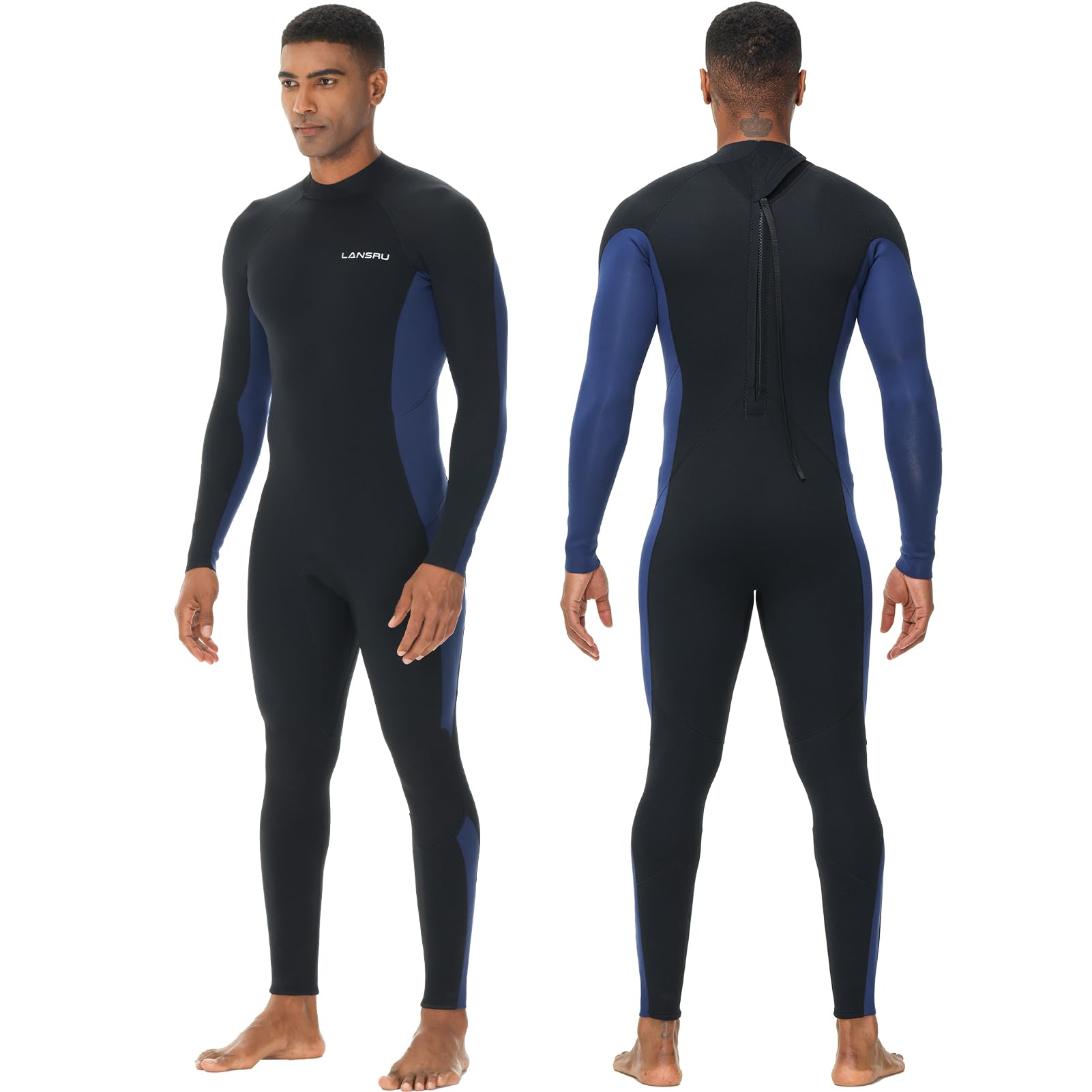 Photo 1 of Lansru Men Wetsuit, 5/4mm Upgrade CR Neoprene Wetsuits for Men, Ideal Thermal Wet Suit in Cold Water, Back Zip for Surfing Snorkeling Diving Swimming