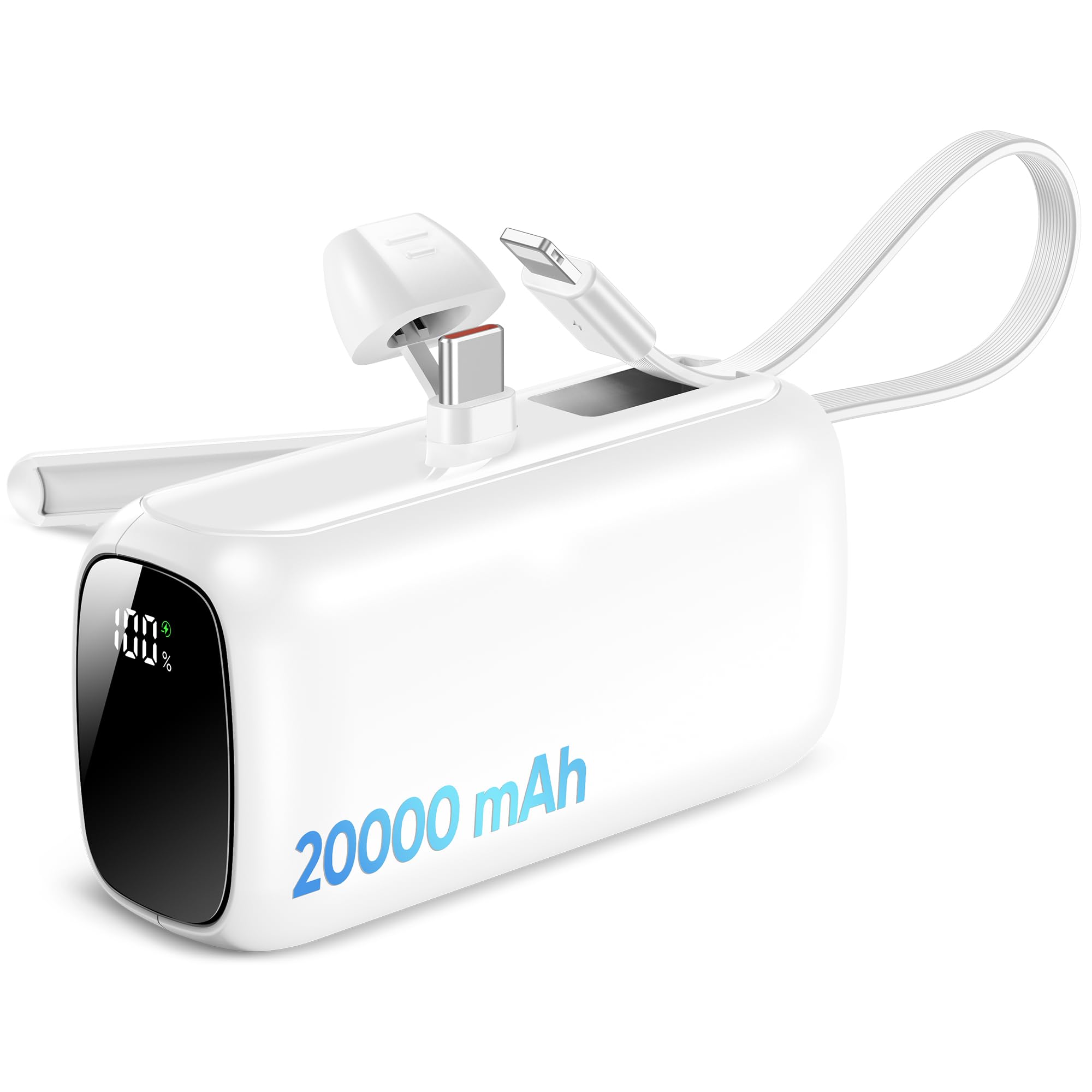 モバイルバッテリー 【20000mAh大容量・22.5W急速充電・折りたたみスタンド付き】 軽量 小型 Lightningケーブル内蔵 Type-C一体型 直挿し 最大3台同時充電 LED残量表示 コンパクト PSE安全認証済み iPhone 17/16/15シリーズ/Android各種スマホ対応 旅行/出張/災害用 機内持ち込み可 プレゼント