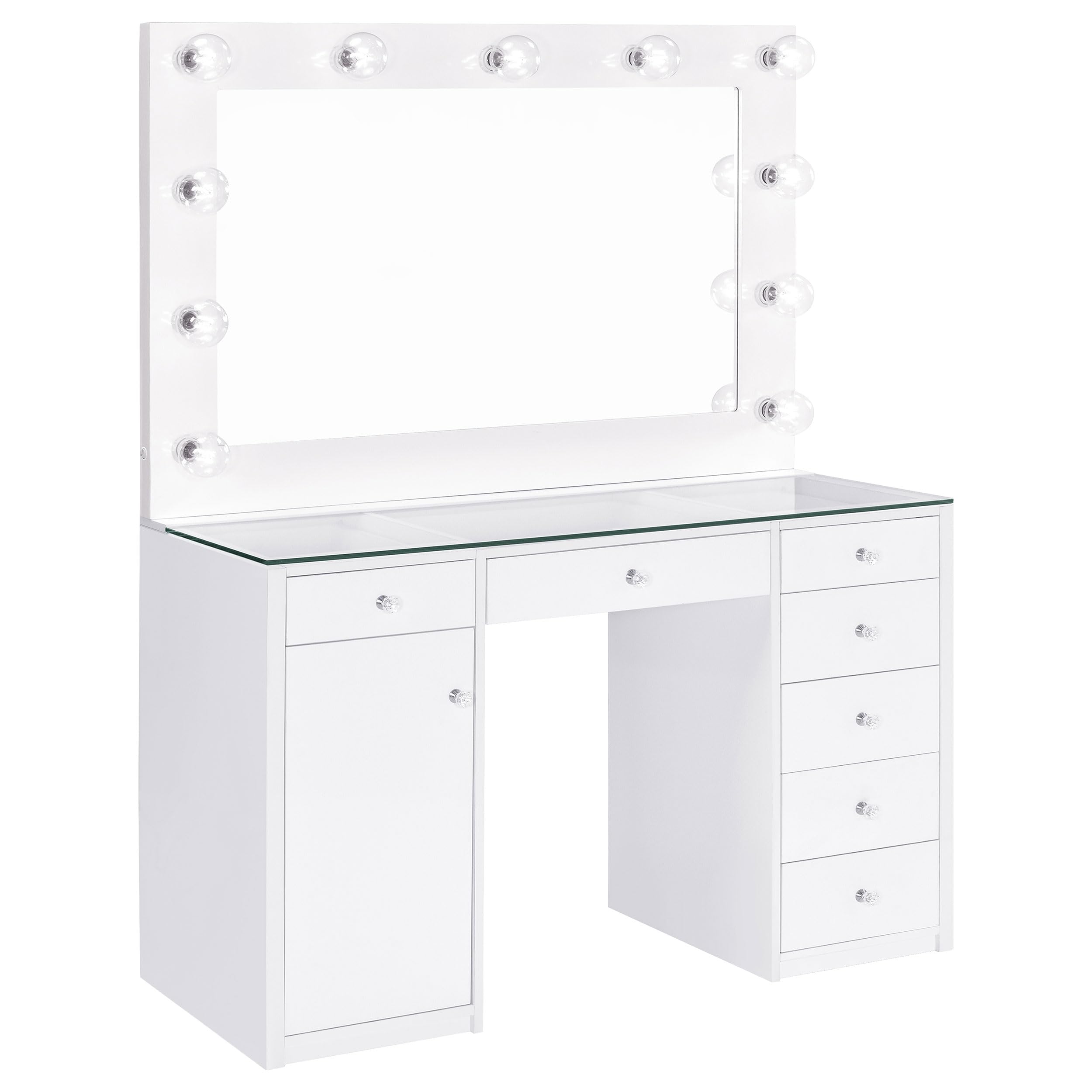 Coaster Percy Vanity Table & Mirror, White High Gloss