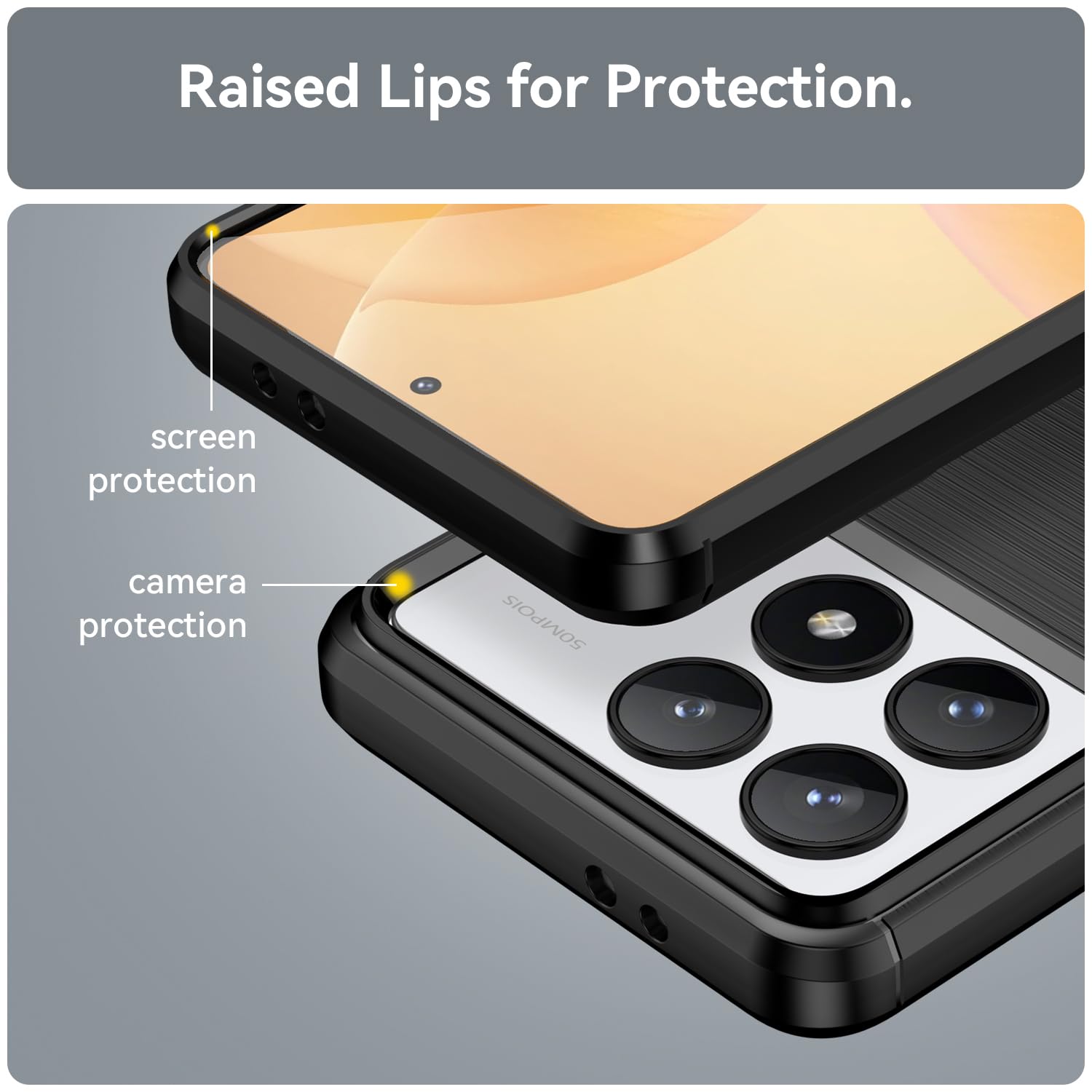 GMUJIAO Compatible Avec Xiaomi Poco F6 Pro Pour Coque,Fibre De Carbone Souple Housse Etui,TPU Bumper Protection Case Avec 2 Protecteurs D'écran En