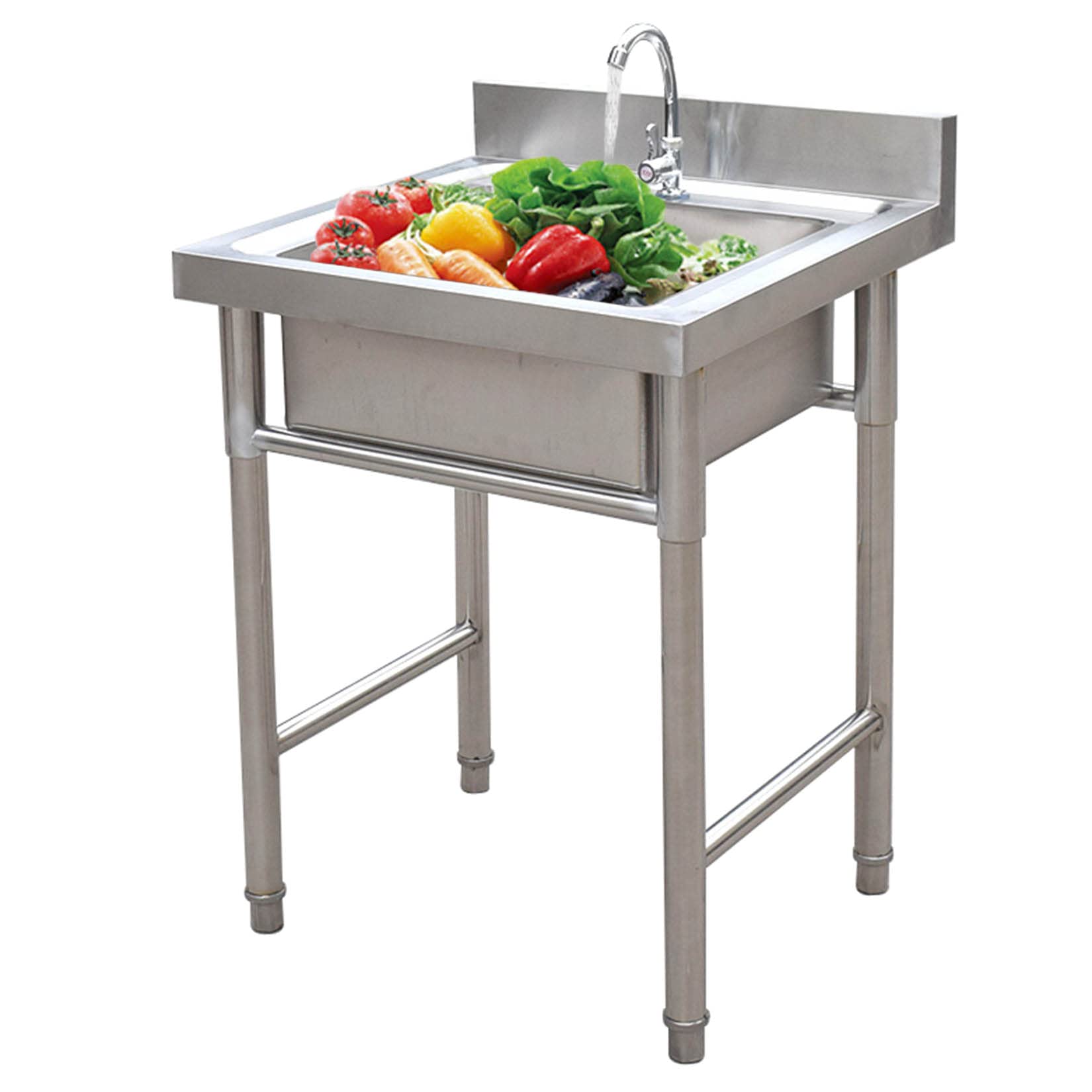 HCZKIUJY Kitchen Utility Sink,Single Bowl Commercial 304 Stainless Steel Sink, 1 Compartment Freestanding Prep Utility Sink with Faucet, for Garage, Restaurant, Kitchen, Laundry R(19.6x19.6x31.4in)