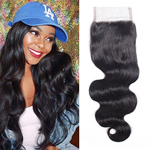 CHEEON 130% Density Free Part 14” Peruvian Virgin Hair Body Wave Lace Closure 100% Unprocessed Human Hair Natural Color Can be Dyed