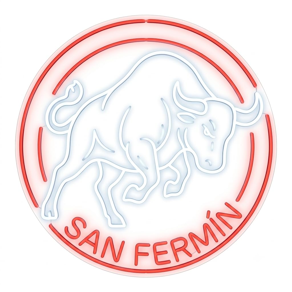 Cartel Neón LED metacrilato transparente San Fermín Encierro Pamplona 7 de Julio medida 75 cm de diámetro alimentación 12v