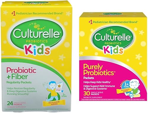 Culturelle Paquetes de probióticos + fibra para niños (mayores de 3 años), 24 unidades y suplemento probiótico diario para niños, ayuda a apoyar un