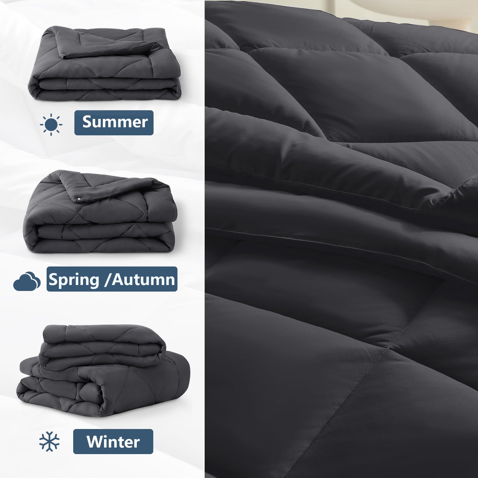 WAVVE Piumino Letto Matrimoniale 4 Stagioni 220x240 cm, Set Piumino Estivo 150gsm 240x220 + Piumino Primaverile/Autunnale 300gsm 220 x 240 = Piumone Matrimoniale Invernale 450gsm, Grigio