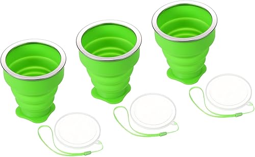 PATIKIL Taza de viaje plegable, paquete de 3 vasos de agua plegables de viaje de 6.8 fl oz, taza de silicona portátil para beber para acampar,