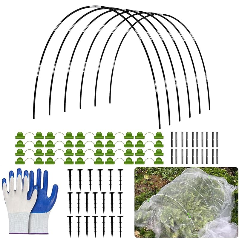 Gardening Greenhouse Trellis Kit, Greenhouse Hoops for Raised Beds, 30Pcs Garden Hoops Tunnel for Row Cover Netting, Bendable Plant Cover Support Frame Kit, Fiberglass Garden Rods, 20Pcs Clips
