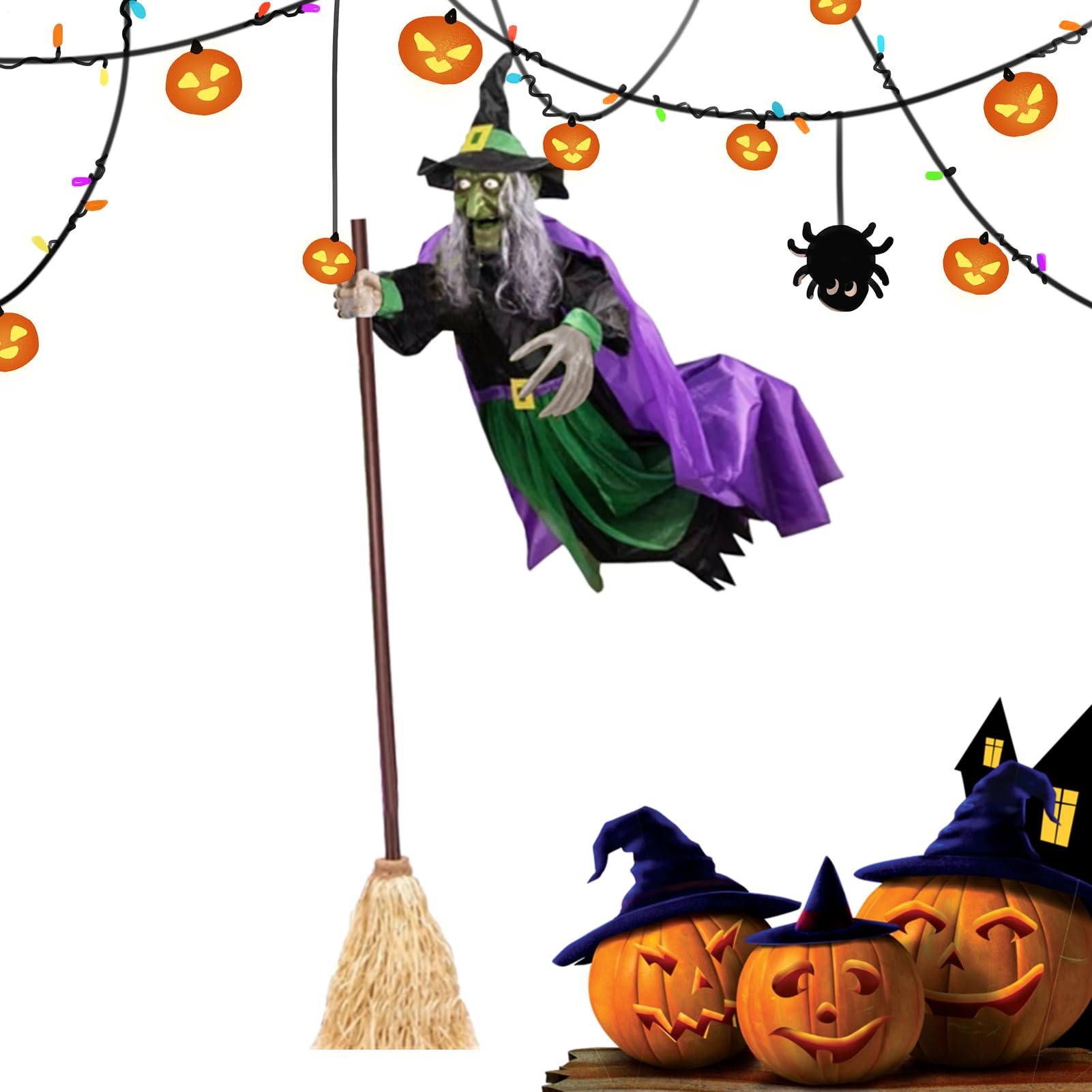 Sorcière Suspendue avec Lumières pour réussir facilement votre ambiance Halloween