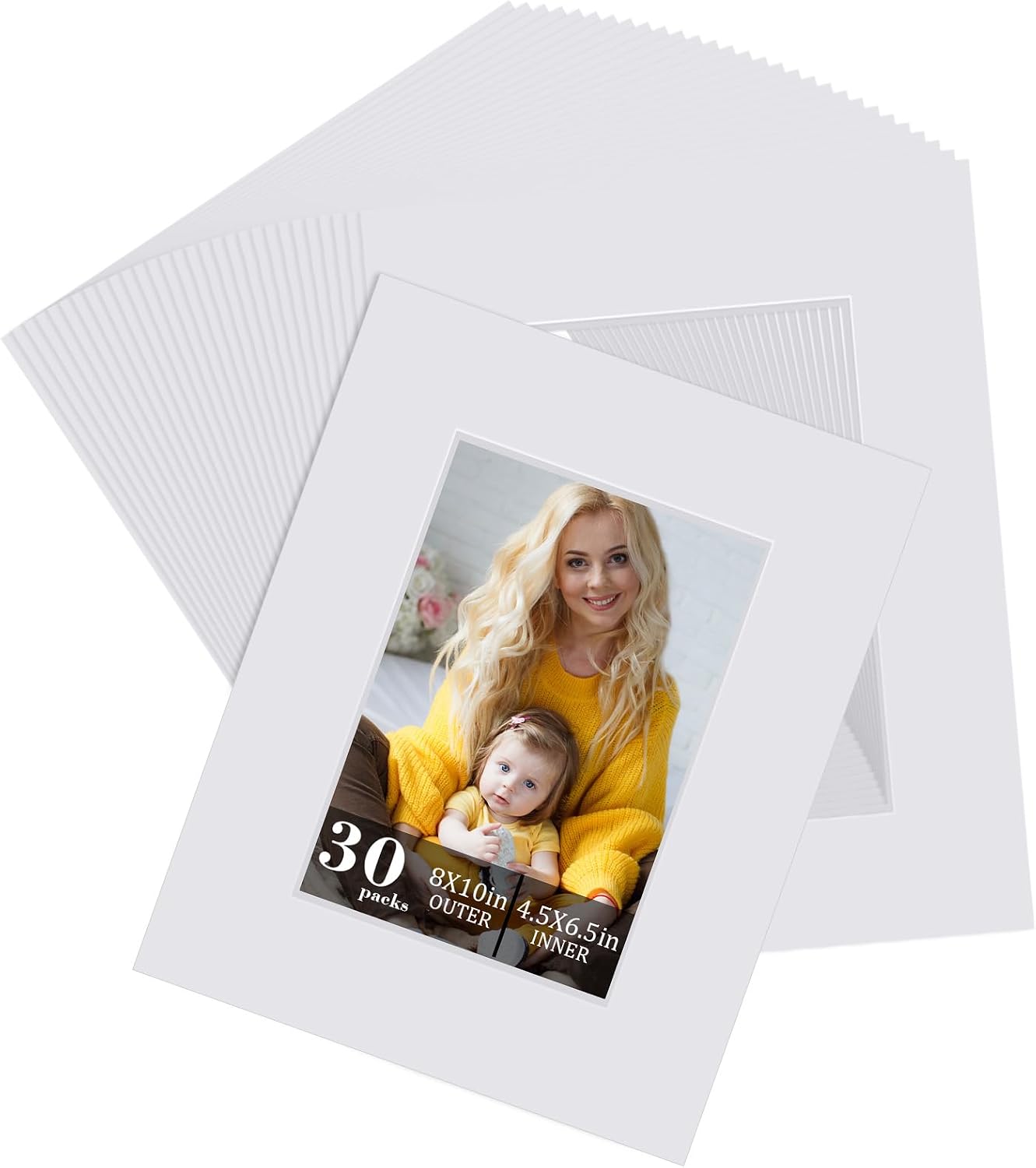 30 Packs White Picture Mats 8x10 Pre-Cut Mats for 5x7 Photos - White Core Bevel Cut Frame Matte, Acid Free, Ideal for Frames, Artwork and Prints
