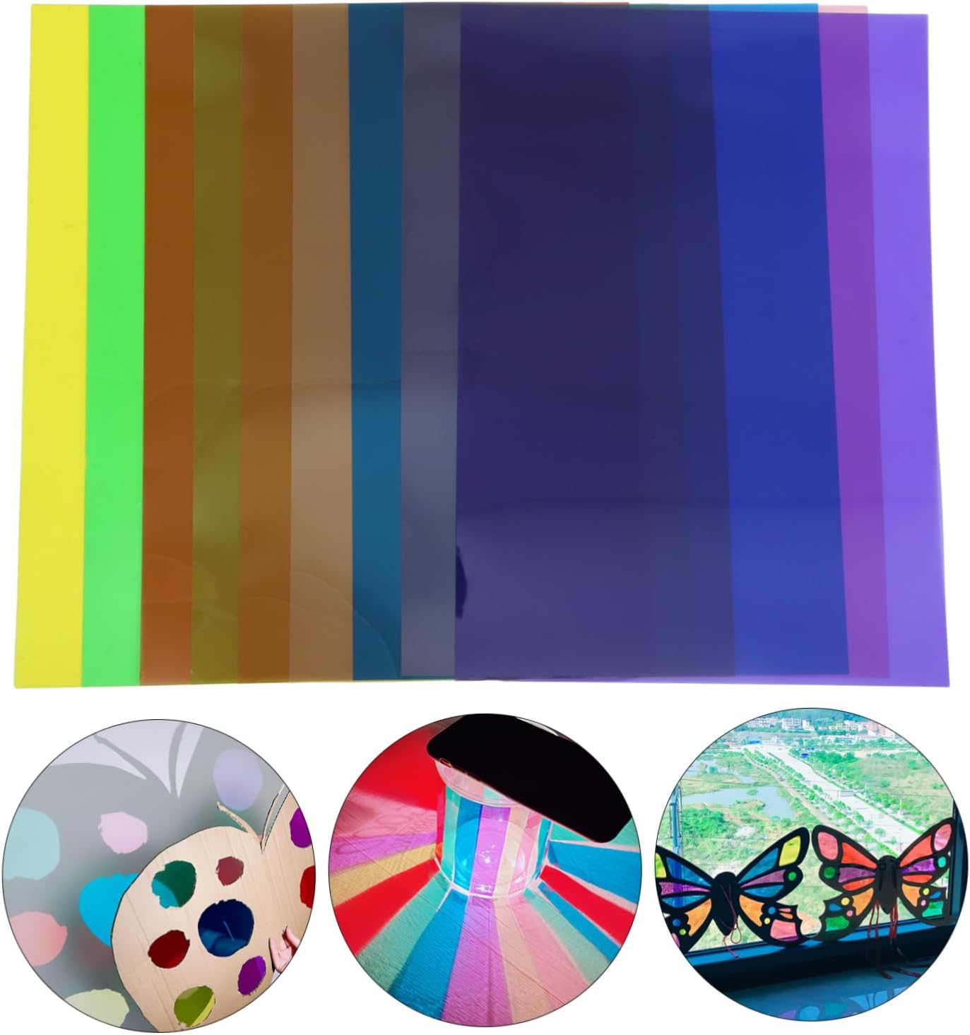 TEHAUX 9sheets Cellophane Sheets for Diy Crafts of Pvc Papers Red Orange Yellow Green Blue Purple and Pink for Creative Wrapping and Art Projects