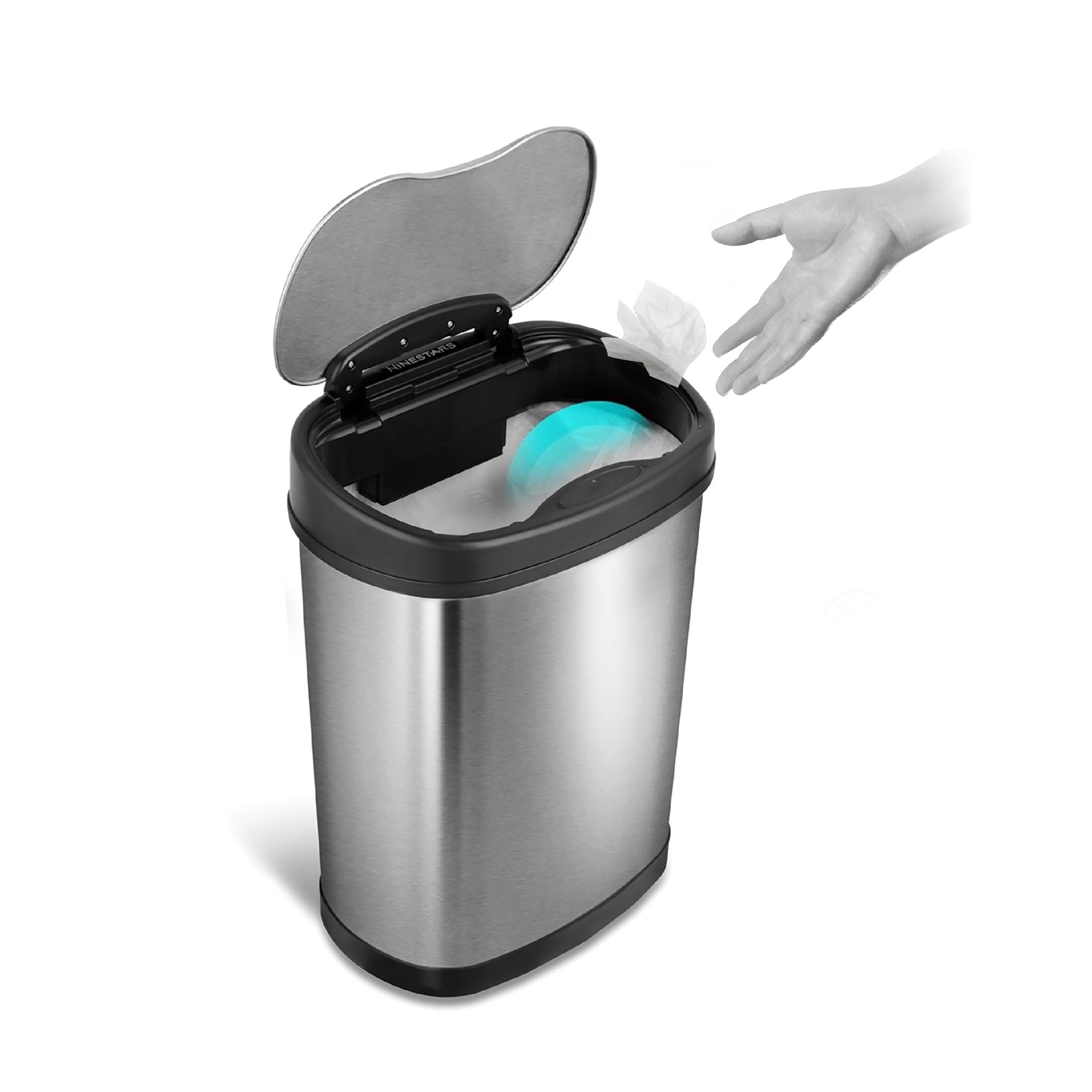 Ninestars DZT-15-13 Touchless Stylish Motion Sensor Dustbin with Lid|Automatic Stainless Steel Trash Can for Outdoor, Home, Office, Hotel, Bathroom, Kitchen| Fits 2C Batteries | 15 Litres-Silver (B0D25W9G3T) Amazon Price History, Amazon Price Tracker