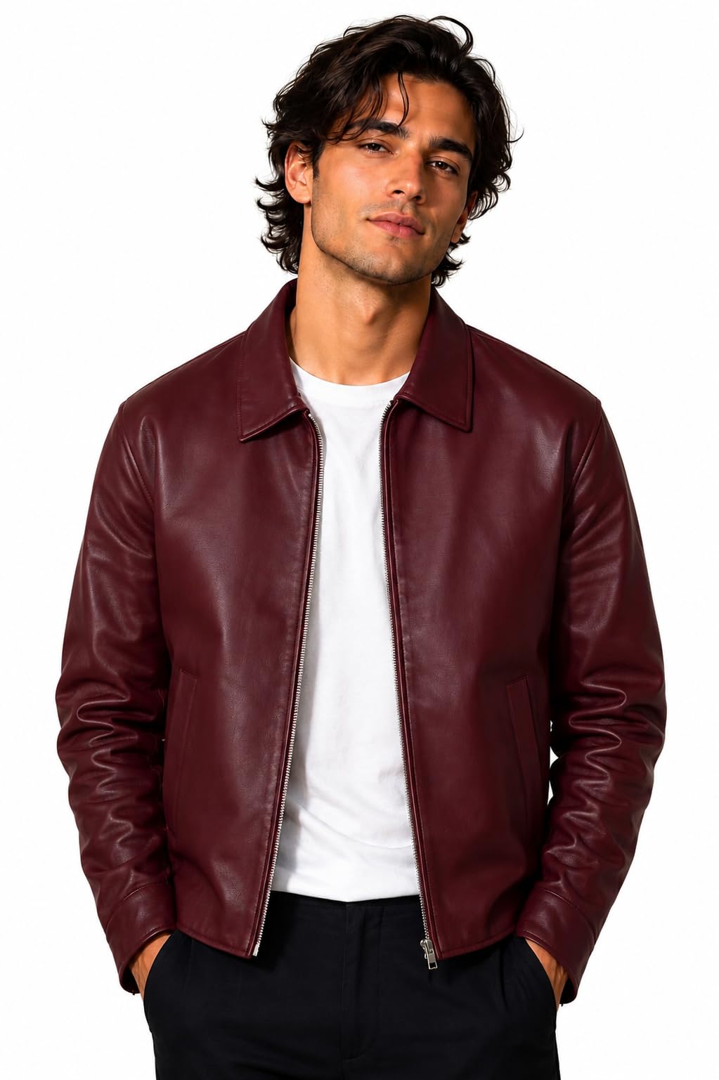 yoonikk Men's Trending Black Leather Jacket with Zip Closure and Shirt Collar-picture-47