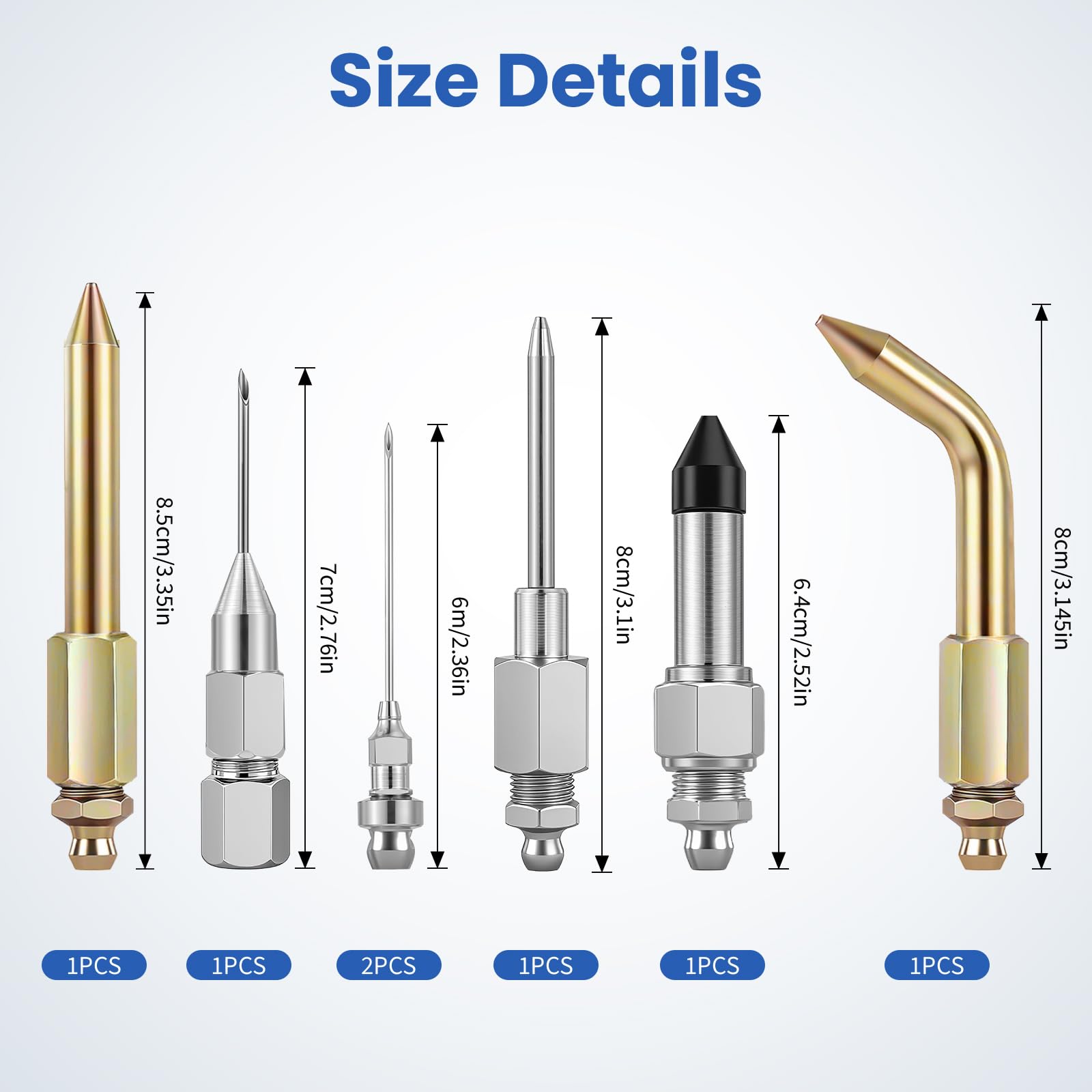 7PCS Grease Gun Needle Tips Accessories Kit Set Mini Needle Dispenser Rubber Joint Nipple Straight Nozzle Coupler Elbow Fittings Adapter Detachable Injector for Narrow Tight Small Confined Spaces