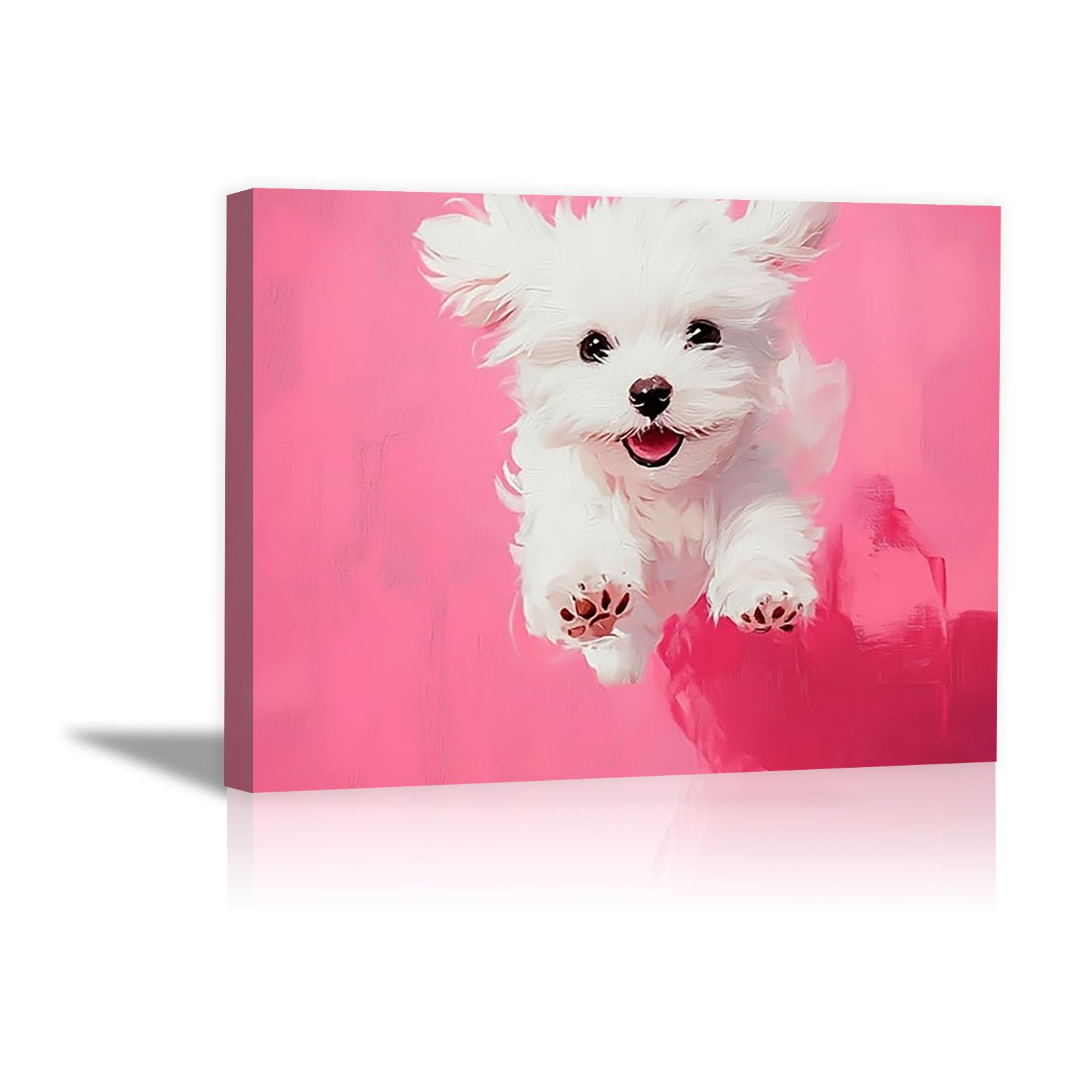 Cuadros decorativos para salón con diseño de lienzo abstracto de perro rosa enmarcado 8