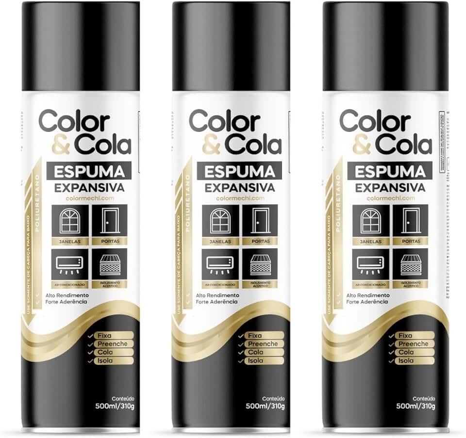 Espuma Expansiva Selante Vedante Reparo Acustivo Preenchimento Uso Geral PU Profissional 500ml Com aplicador - Kit 3 Unidades