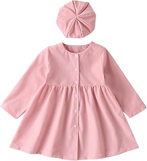 Vestido de princesa de manga comprida para crianças, crianças, crianças, meninas, patchwork, liso, com chapéu, conjunto de 2 peças, vestidos de baile para meninas