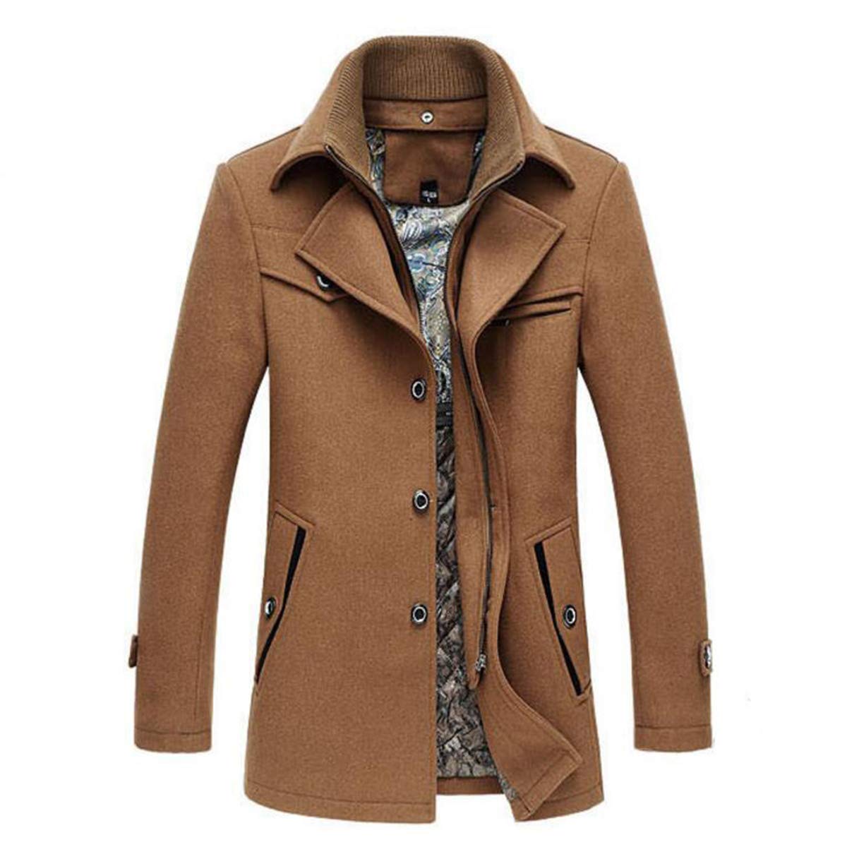 PRIJOUHE Men's Wool Coat Winter Coat Slim Medium Long Coats Overcoat Male