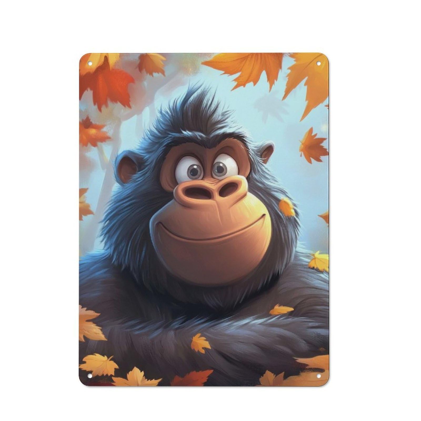 Retro Metal Wall Sign 40x30cm Featuring Smiling Gorilla in Autumn for Hallway Wall, for Garage, Workshop And Man Cave Decoration