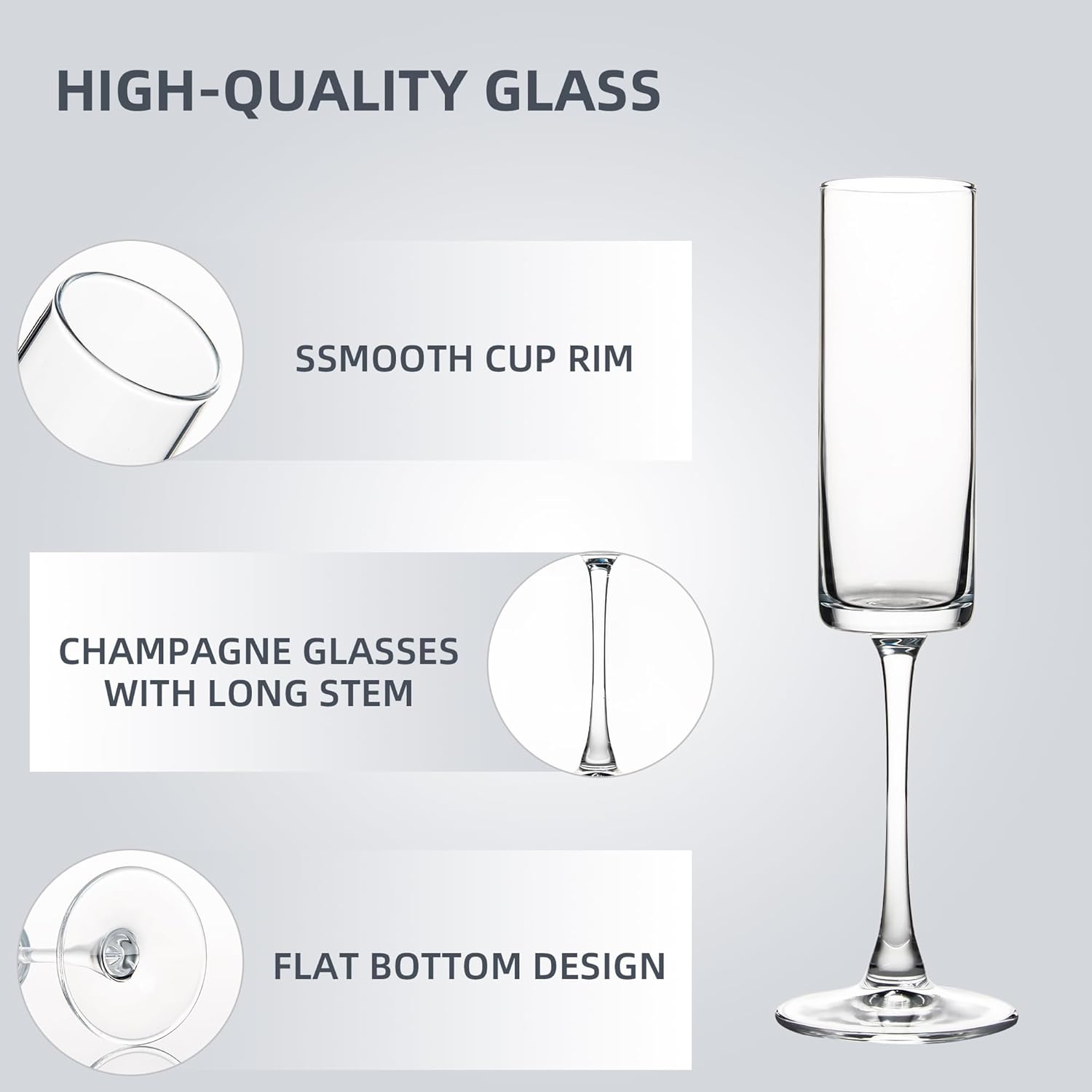 UMEIED 6 Oz Edge Champagne Flutes Set of 12, Long Stemmed Crystal Clear Champagne Flute Glass Set, Sparkling Wine Glasses for Home Party Wedding Birthday Housewarming Gifts - Image 3