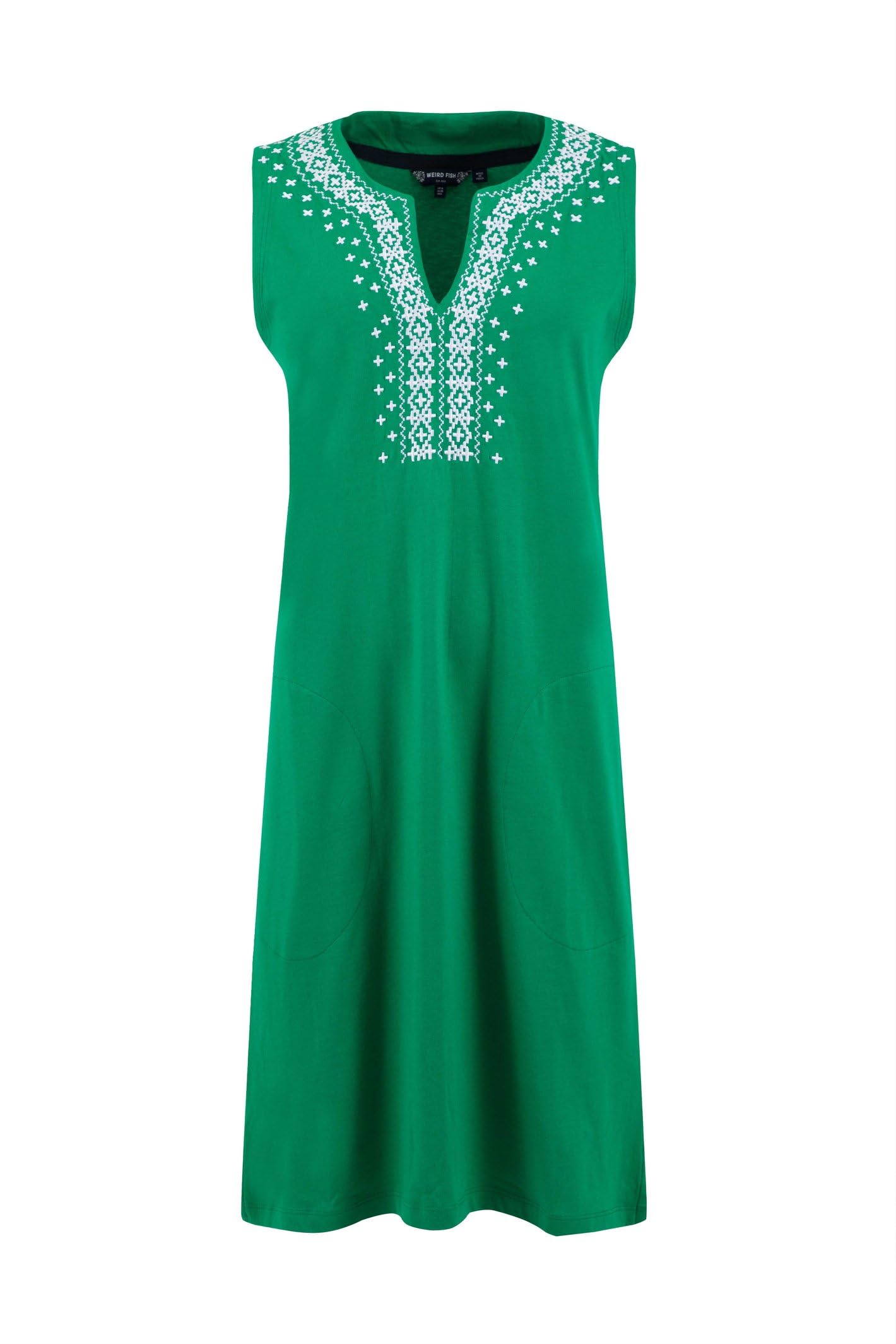 Weird Fish Anaya Embroidered Jersey Shift Dress Heritage Green Size 16