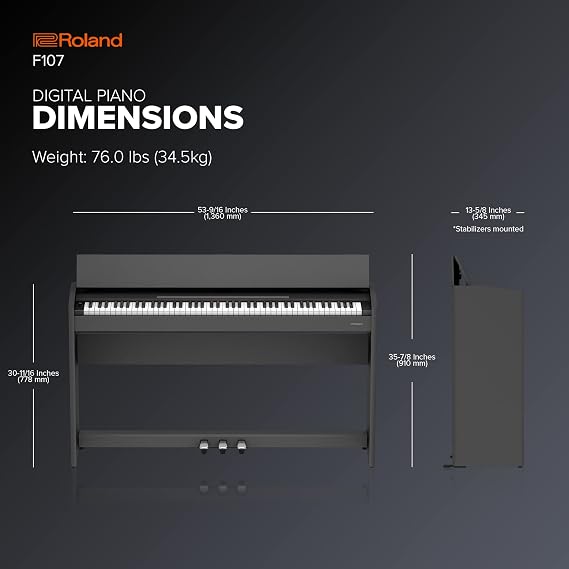 بيانو رقمي Roland F107 | بيانو منزلي مبسط وبأسعار معقولة بتصميم عصري جذاب | مثالي للمبتدئين | صوت وإمكانية عزف رائدة في فئتها | بلوتوث مدمج والمزيد