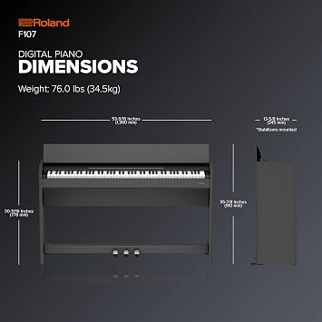 بيانو رقمي Roland F107 | بيانو منزلي مبسط وبأسعار معقولة بتصميم عصري جذاب | مثالي للمبتدئين | صوت وإمكانية عزف رائدة في فئتها | بلوتوث مدمج والمزيد