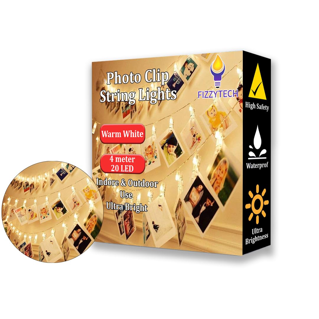 fizzytech Photo Clip Led String Lights Perfect for Photo Hanging Birthdays Festivals Weddings Parties & Home (20 Led/4 M Photo Clip) (B07XD7Z39L) Amazon Price History, Amazon Price Tracker