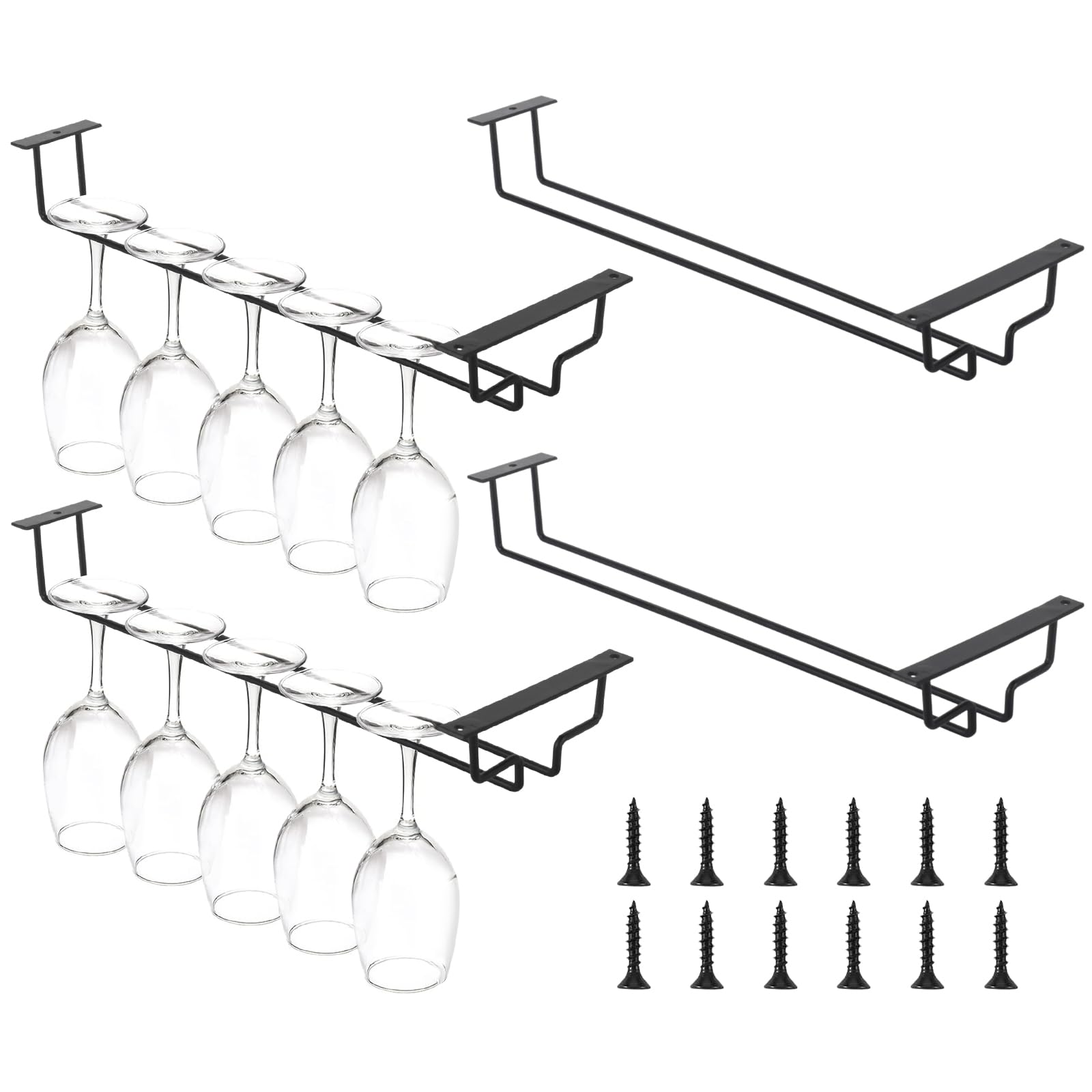4 Pezzi 40cm Porta Calici Sottopensile Porta Bicchieri Sospesi in Metallo, Appendi Calici con Viti Per Cucina Bar Armadietto Casa Ristorante