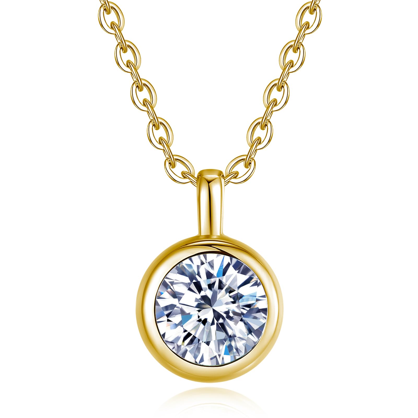 ALQDLI 925 Sterling Silver Moissanite Necklace for Women,1-2CT Bezel Set Solitaire D Color Pendant Necklaces 18"+2" Jewelry Gifts for Birthday Wedding