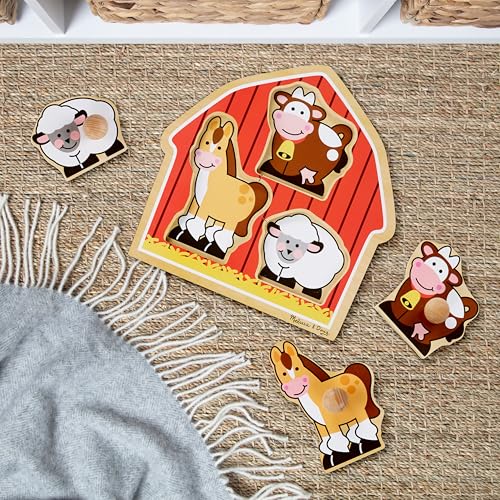 Melissa & Doug Barnyard Animals Jumbo Knob Puzzle, Wooden Peg Puzzle for Toddlers, Educational Toy for Shape Recognition and Fine Motor Skills, Ages 1+ - image 9