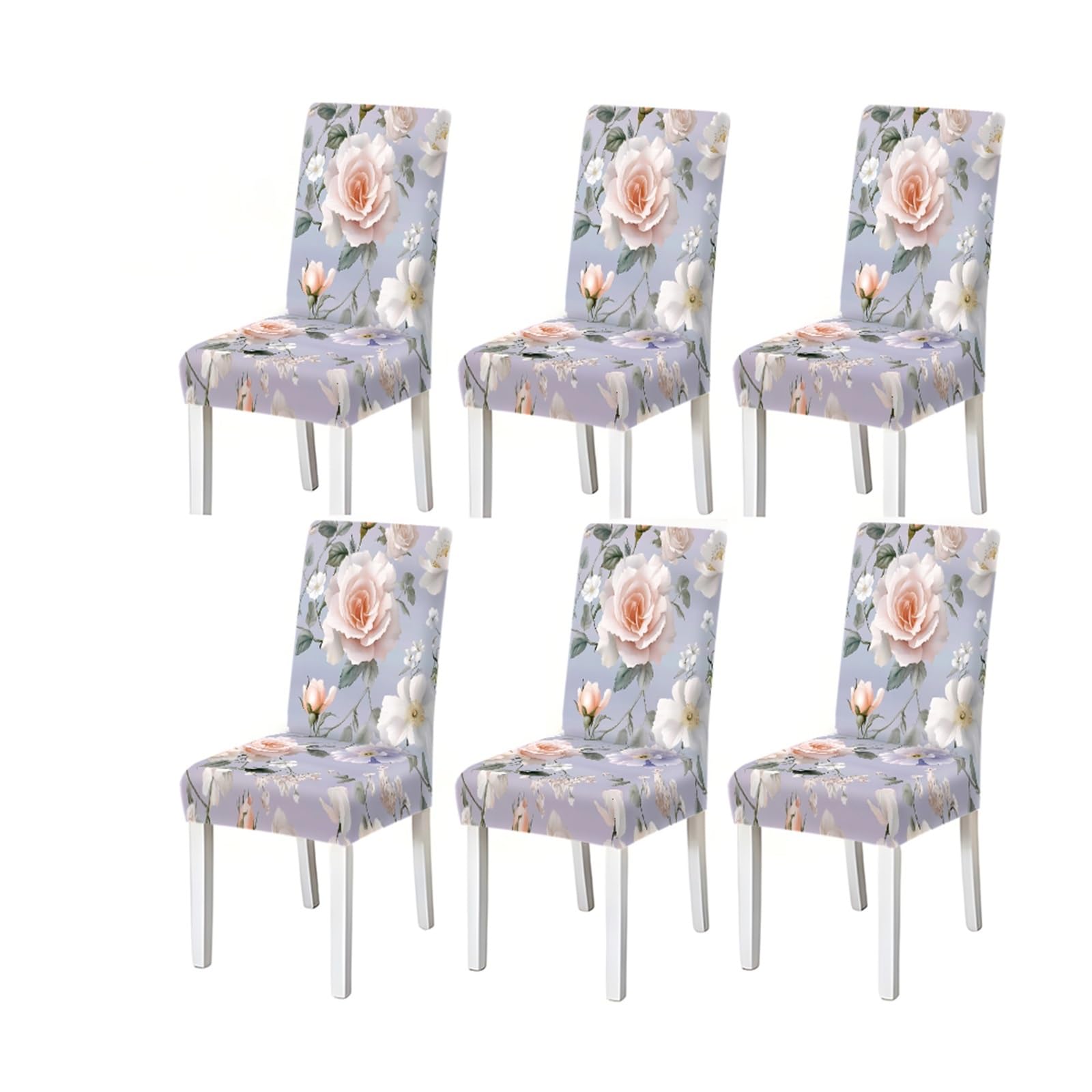 BOSUYBN Romantic Rose Floral Chair Covers Set Of 2/4/6, Stretch Dining Chair Slipcovers, Elegant Cottage Home Decor Furniture Protectors for Home Dining Room(6PCSChair cover)