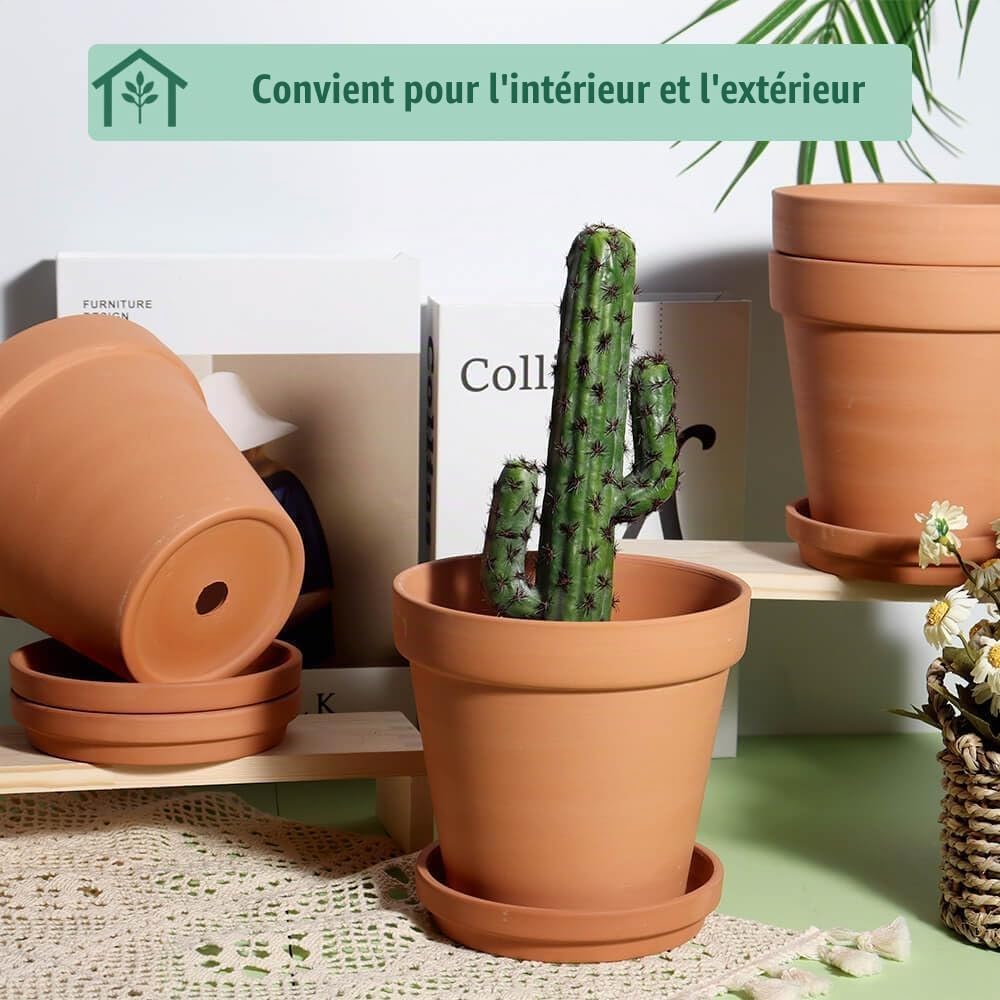 6 Inch Terra Cotta Pots avec soucoupe en céramique argile, pot de fleurs en cactus, pot de fleurs succulent, trou de drainage, idéal pour les plantes, les travaux manuels, les cadeaux de mariage
