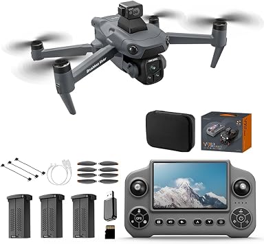 V918 GPS Drones with 8K Camera for Adults, 5 inch Screen, 90 Mins Flight Time, 3KM Long Control Range, 360 Obstacle Avoidance for Indoor, Headless Mode, GPS Auto Return, Circle Fly and Follow Me, Lightweight and Foldable RC Quadcopter for Beginner Gifts Toy, Under 249g