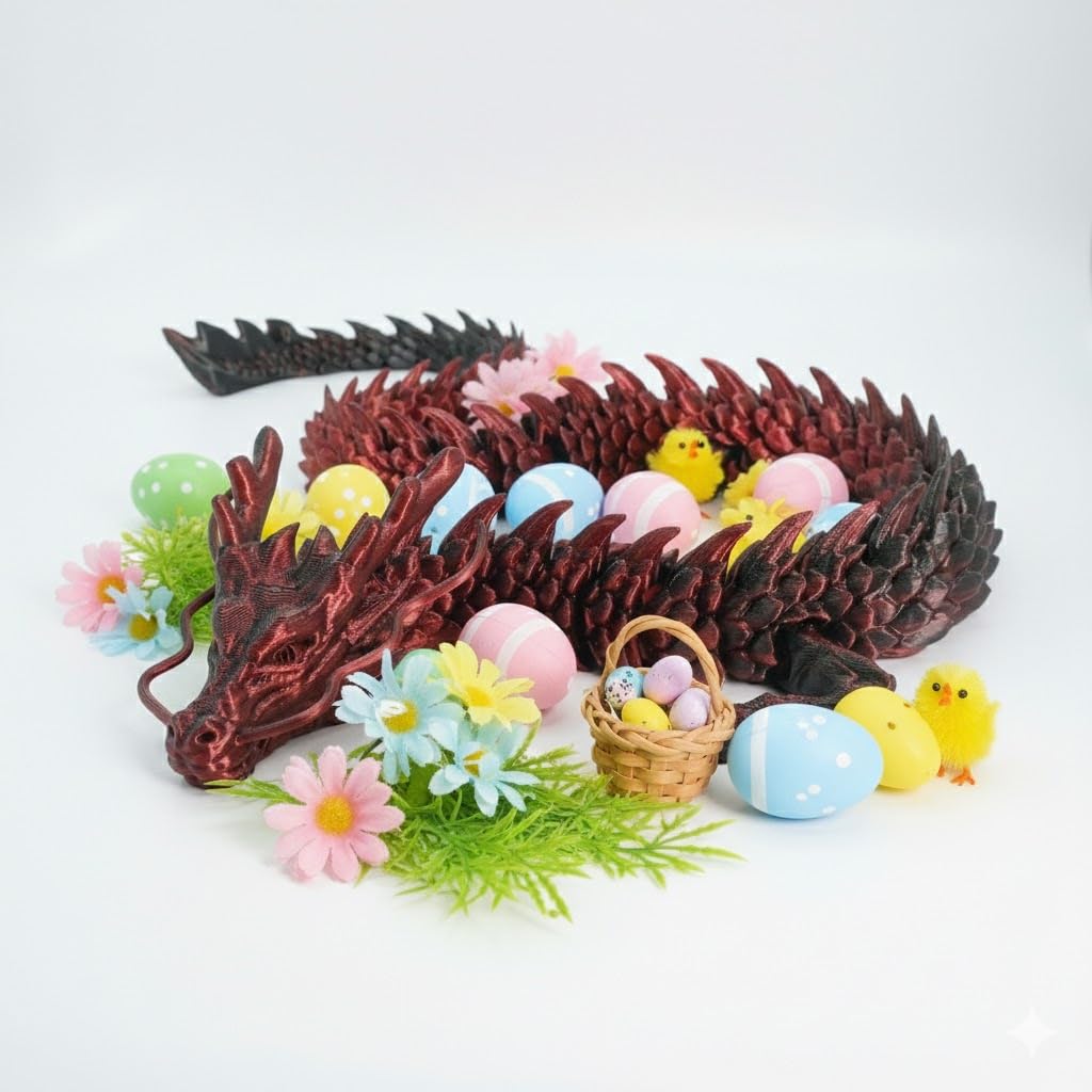 3D Printed Dragon Set, 12-inch Poseable Dragon & Crystal Dragon Model for Adult Desk Decor, Office & Home Decoration Gift.