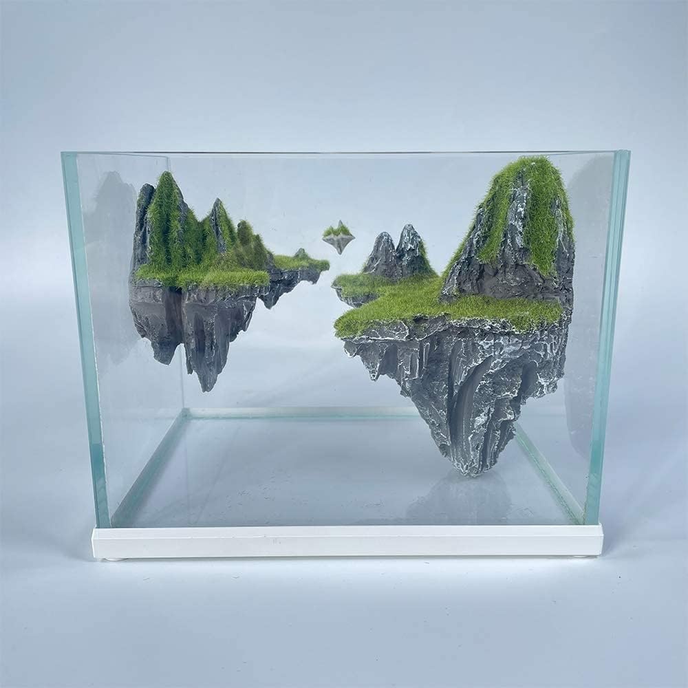 Nano Fish Tank – 6L (22x17x16cm) Ultra White Glass Desktop Aquarium with Coral & Rock Landscape & Water Purification Beads for Home & Office Decoration