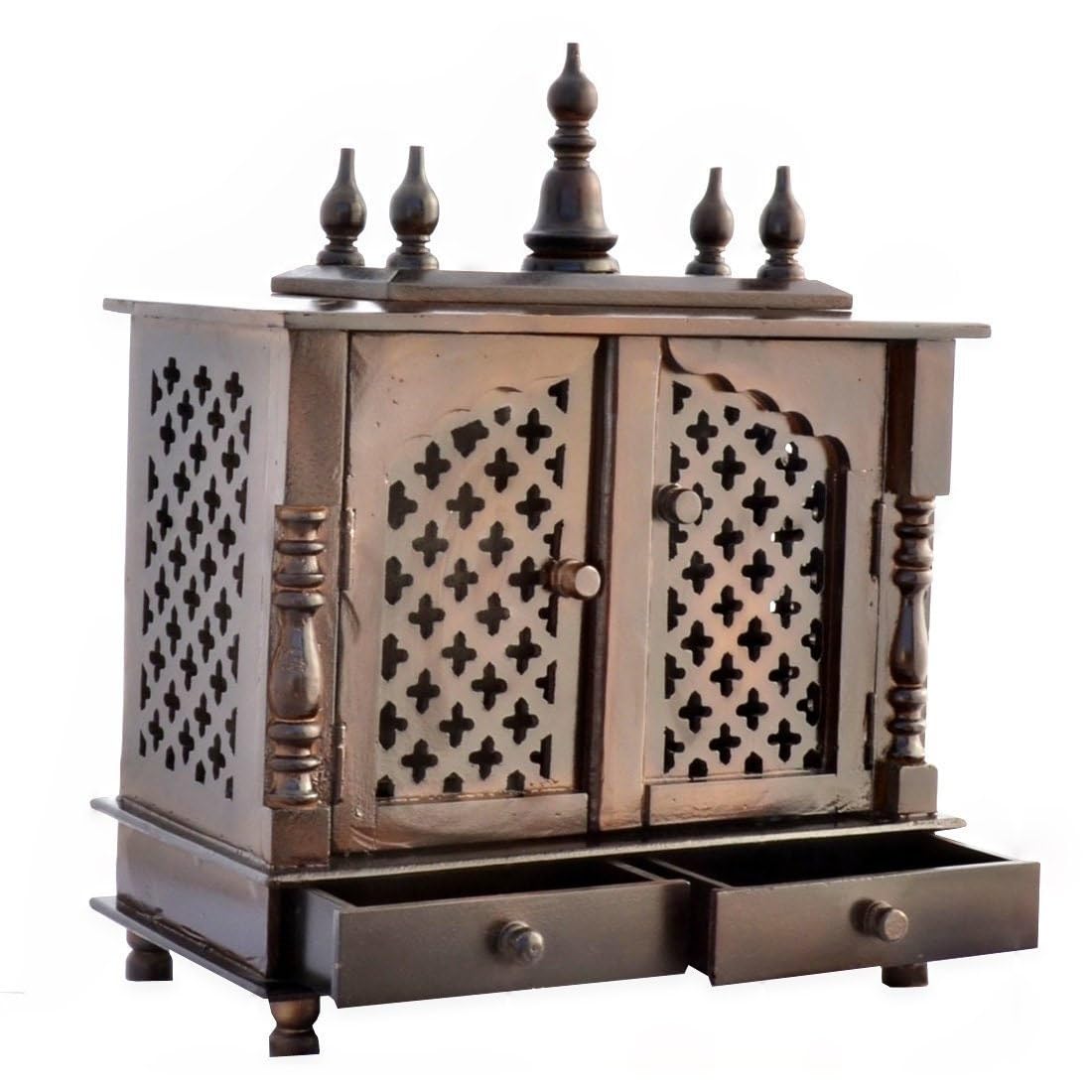 Temple en bois pour la maison mandir ethnique rajisthani avec armoires