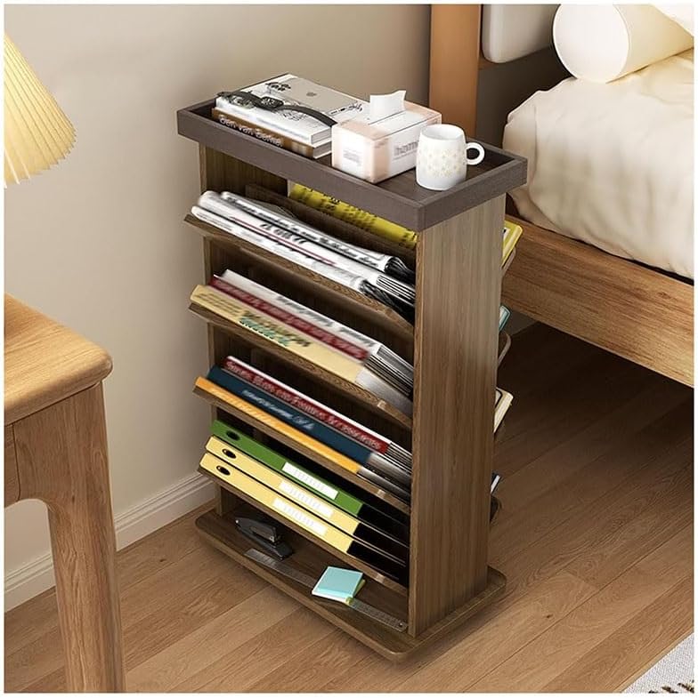 exproyzk Rolling Book Cart, Library Cart, Double Sided V-Shaped Sloped Shelves with Lockable Wheels for Home Shelves Office and School(Brown)