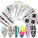 Macute 25 Sheets Nail Art Stickers Mixed Design Flower Letter Water Transfer Nail Polish Sticker Set...