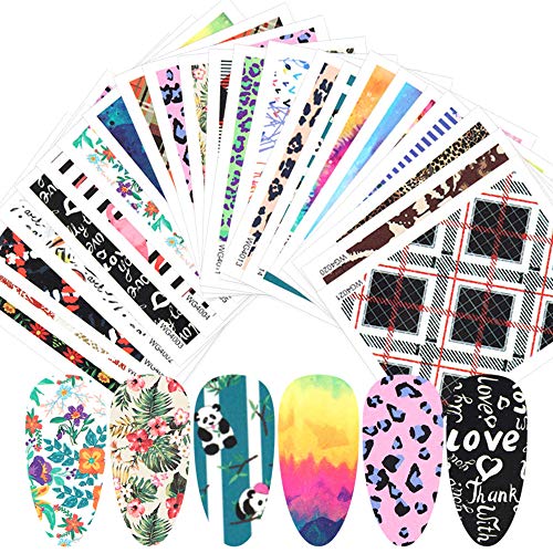 Macute 25 Sheets Nail Art Stickers Mixed Design Flower Letter Water Transfer Nail Polish Sticker Set Leaf Panda Full Wrap Nail Art Slider Decals for Manicure Tips Fingernails Toenails Decorations